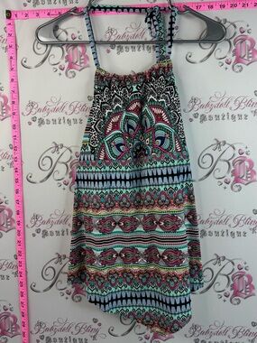 Aqua tankini top paisley boho Strappy Boho Print Dress in Teal, Pink & Black